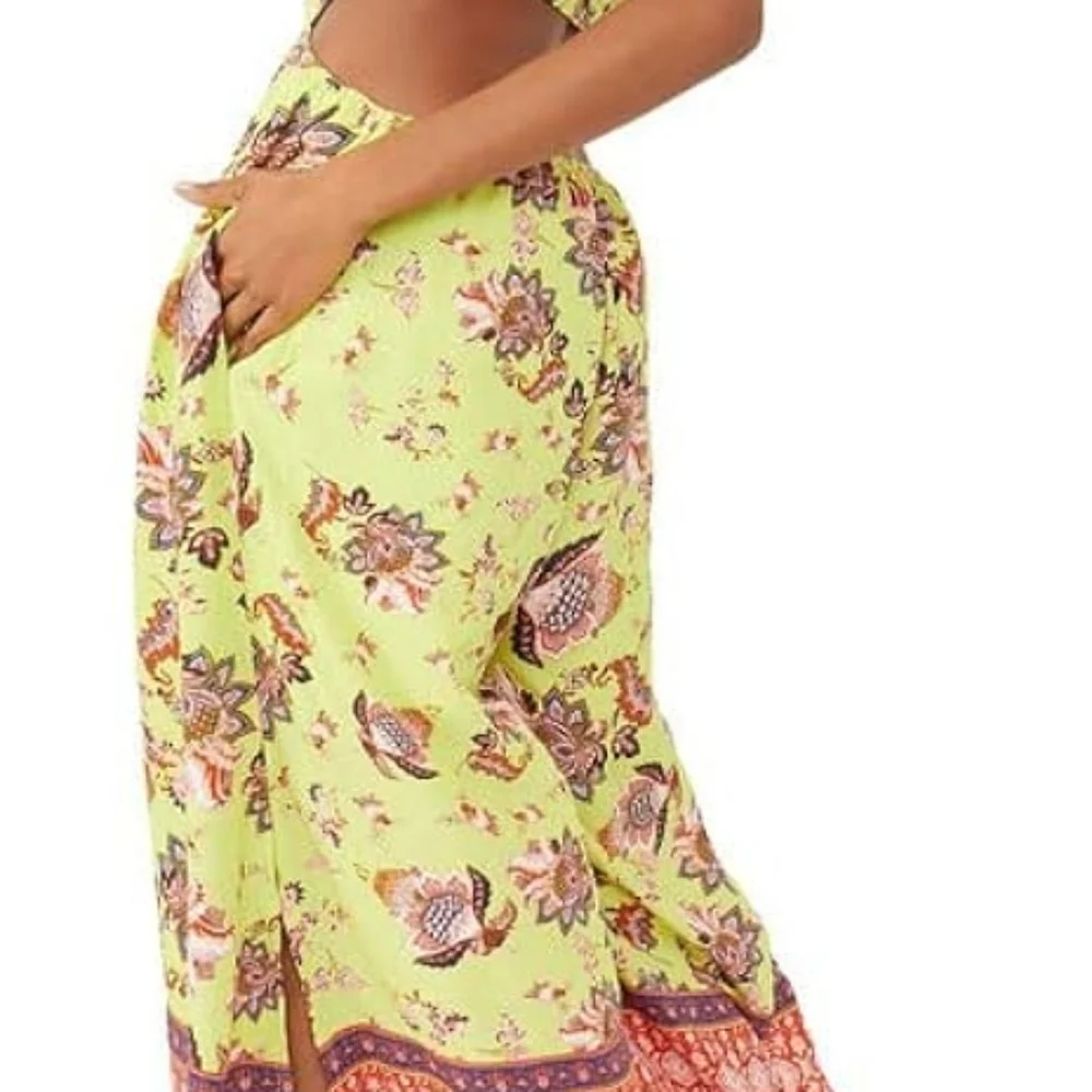 Free People  Bali Citrus Skies wide leg Open Top Jumpsuit